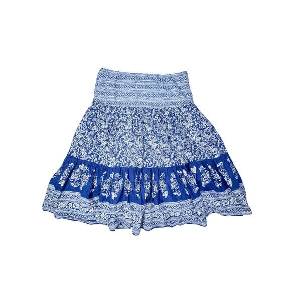 Chaps Denim Blue Boho Floral Tiered Cotton Skirt - Size 10 - Picture 4 of 9